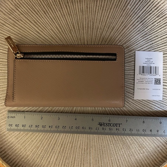 Kate Spade Large Slim Bifold Colorblock Saffiano Leather Toasted & Black NWT - Picture 6 of 6